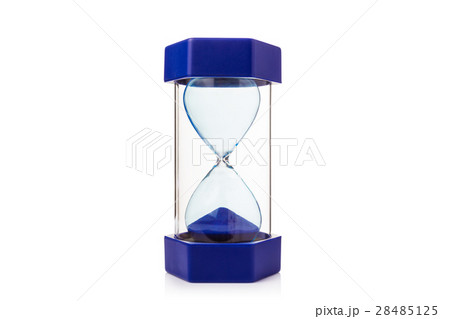 hourglass on white background showing blue sand 28485125