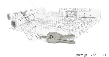 Architecture blueprints with two house keys 28490051