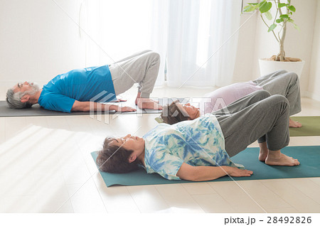 ヨガをする元気な日本人シニア男女 ヨガをする元気な日本人シニア男女 28492826