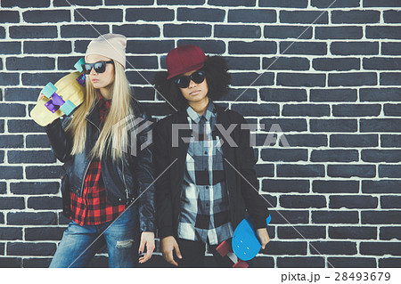 Studio lifestyle portrait of two best friends 28493679
