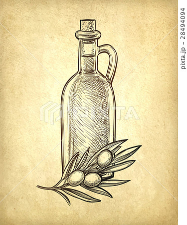 Bottle of olive oil and olive branch. 28494094