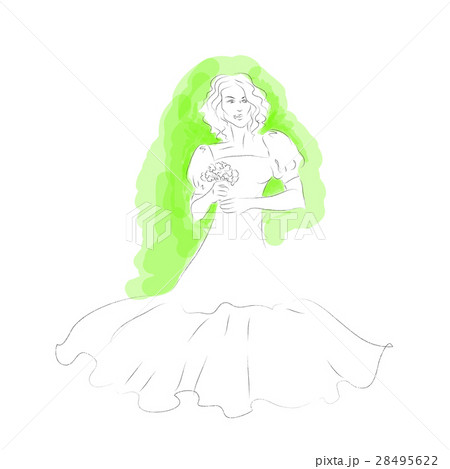 Illustration of a beautiful girl holding a bouquet Illustration of a beautiful girl holding a bouquet 28495622