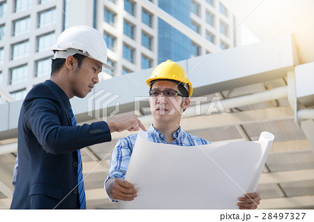 businessman worker handshaking on construction businessman worker handshaking on construction 28497327