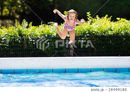 Little girl jumping into swimming pool Little girl jumping into swimming pool 28499180
