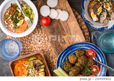 Vegetable salads, falafel on the table Vegetable salads, falafel on the table 28499902