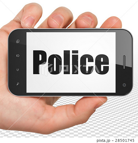 Law concept: Hand Holding Smartphone with Police 28501745
