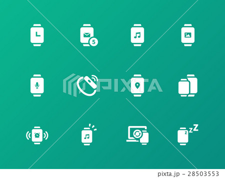 Collection of smart watch app icons on green 28503553