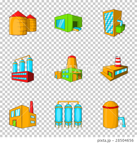Industrial complex icons set, cartoon style Industrial complex icons set, cartoon style 28504656