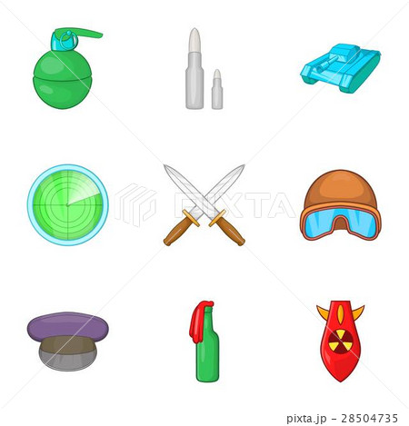 War equipment icons set, cartoon style 28504735