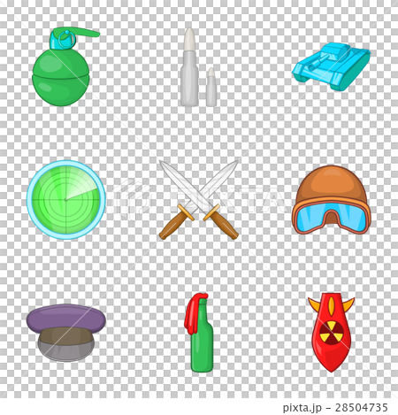 War equipment icons set, cartoon style 28504735