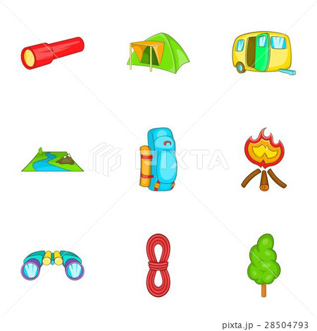 Camp icons set, cartoon style Camp icons set, cartoon style 28504793