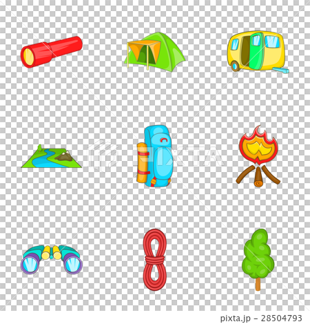 Camp icons set, cartoon style Camp icons set, cartoon style 28504793