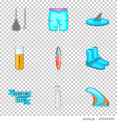 Swimming on surfboard icons set, cartoon style 28504846