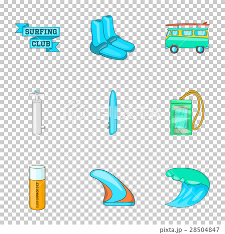 Surfing icons set, cartoon style 28504847