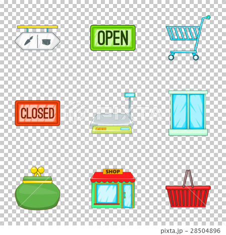 Purchase in shop icons set, cartoon style Purchase in shop icons set, cartoon style 28504896