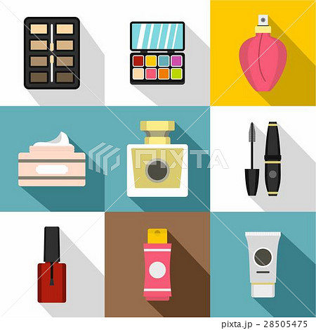 Beauty icons set, flat style 28505475