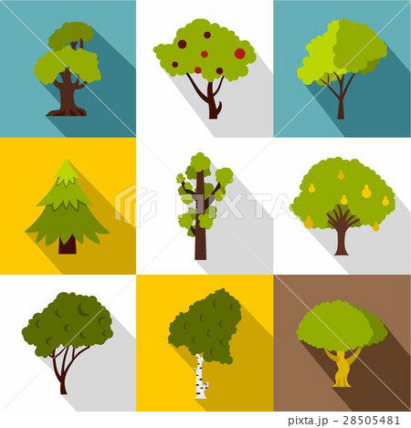 Woody plants icons set, flat style 28505481