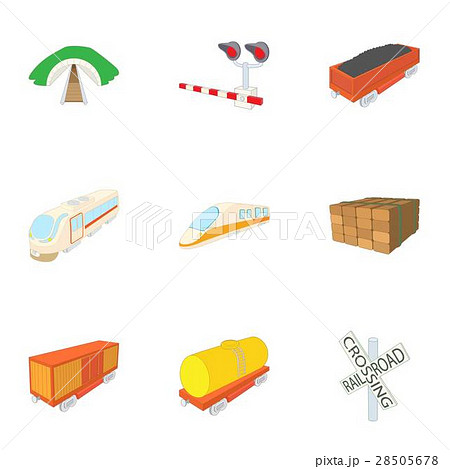 Railway transport icons set, cartoon style Railway transport icons set, cartoon style 28505678