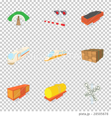 Railway transport icons set, cartoon style Railway transport icons set, cartoon style 28505678