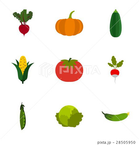 Farm vegetables icons set, flat style Farm vegetables icons set, flat style 28505950