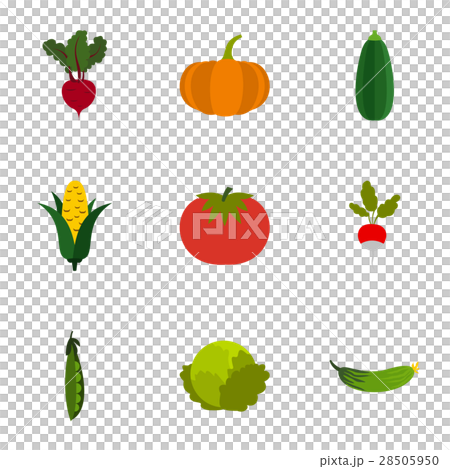 Farm vegetables icons set, flat style Farm vegetables icons set, flat style 28505950