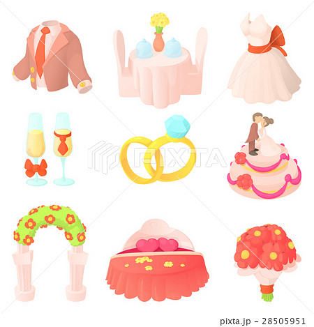 Marriage icons set, cartoon style Marriage icons set, cartoon style 28505951