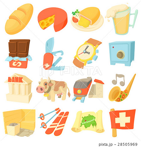 Switzerland travel icons set, cartoon style Switzerland travel icons set, cartoon style 28505969