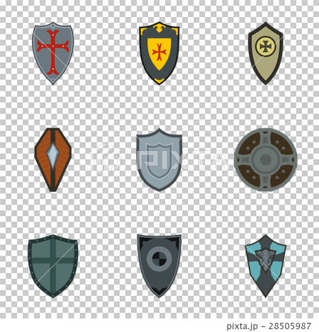 Protective shield icons set, flat style 28505987