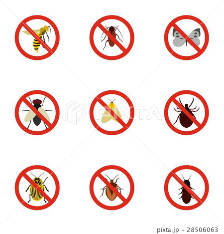 Signs of insects icons set, flat style 28506063