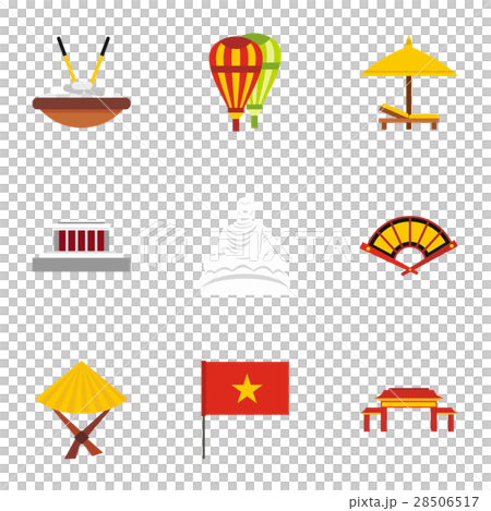 Holiday in Vietnam icons set, flat style Holiday in Vietnam icons set, flat style 28506517