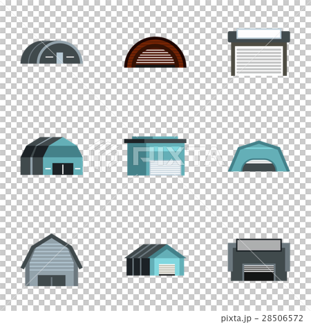 Types of warehouse icons set, flat style Types of warehouse icons set, flat style 28506572