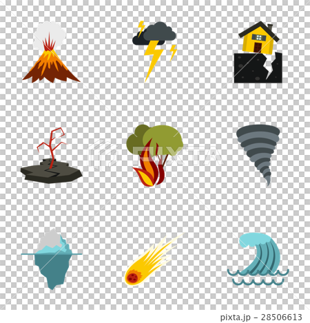 Natural cataclysm icons set, flat style 28506613