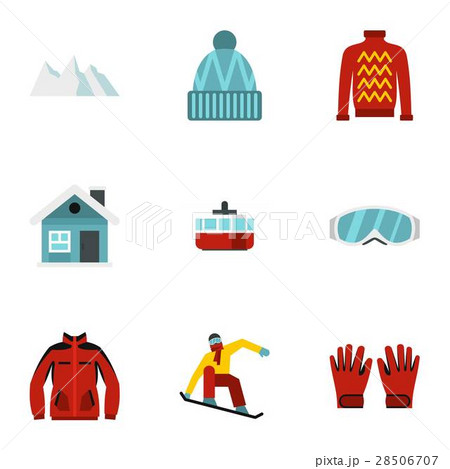 Snowboard icons set, flat style Snowboard icons set, flat style 28506707