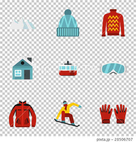 Snowboard icons set, flat style Snowboard icons set, flat style 28506707