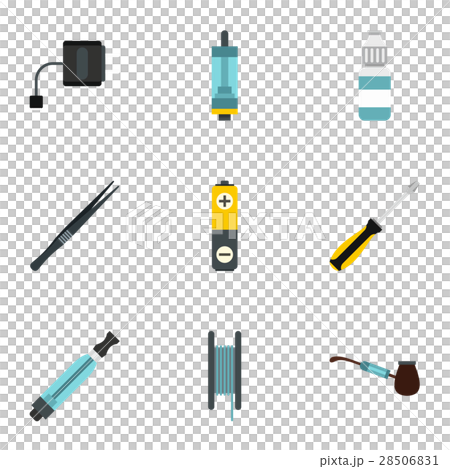 Electronic smoking cigarette icons set, flat style Electronic smoking cigarette icons set, flat style 28506831