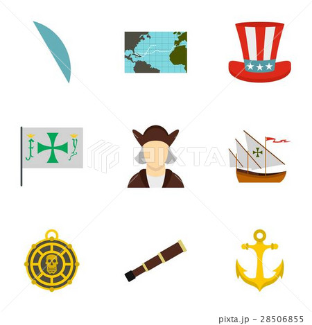 Columbus Day icons set, flat style 28506855
