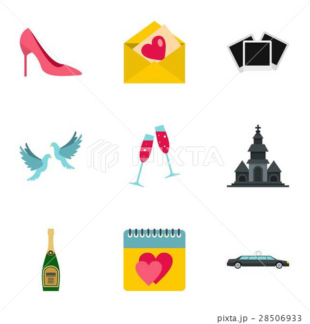 Wedding ceremony icons set, flat style Wedding ceremony icons set, flat style 28506933