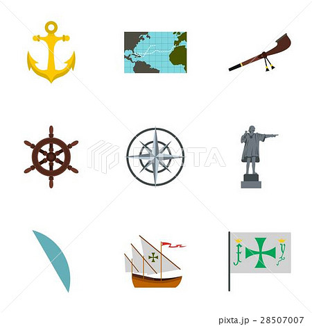 Discovery of America icons set, flat style 28507007
