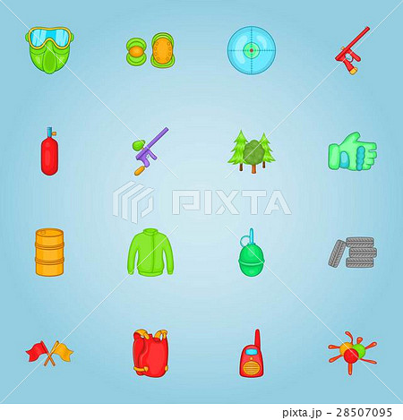 Paintball icons set, cartoon style 28507095