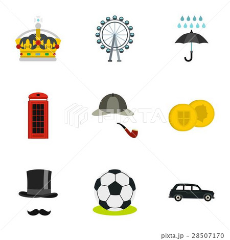 Holiday in United Kingdom icons set, flat style Holiday in United Kingdom icons set, flat style 28507170