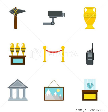 Going to museum icons set, flat style Going to museum icons set, flat style 28507200