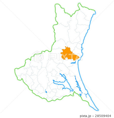 水戸市と茨城県地図のイラスト素材