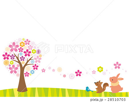 桜の木と動物のイラスト素材