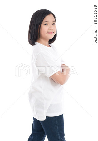 Cute Asian girl in white t-shirt and jeans standin Cute Asian girl in white t-shirt and jeans standin 28511589