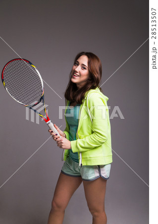 Healthy sporty girl with tennis racket Healthy sporty girl with tennis racket 28513507