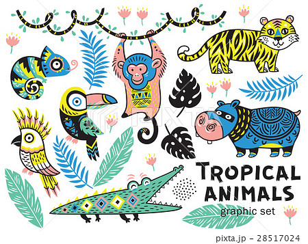 Set of tropical animals with crocodile, tiger Set of tropical animals with crocodile, tiger 28517024