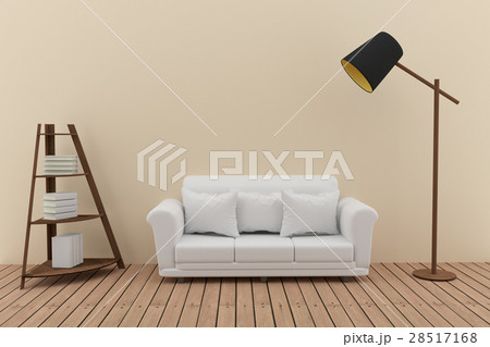 white sofa decorate with bookshelf and lamp 28517168