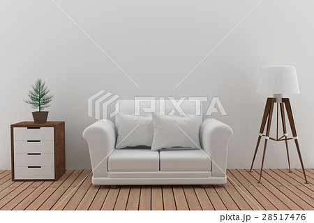 double white sofa in white room with lamp and tree 28517476