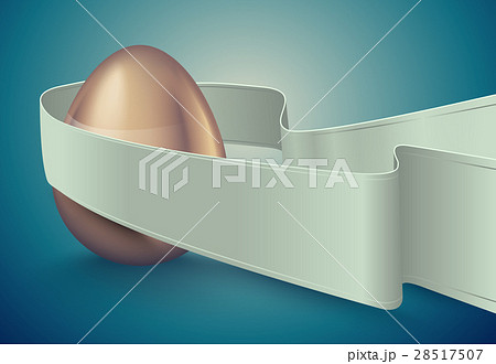 Glossy golden egg with white winding retro ribbon 28517507