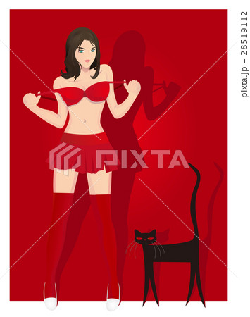 Pin up beauty with black cat Pin up beauty with black cat 28519112